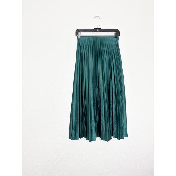 Zara Emerald Green Pleated Midi Skirt Size XS High Rise Chic Preppy Minimalist - Picture 3 of 13